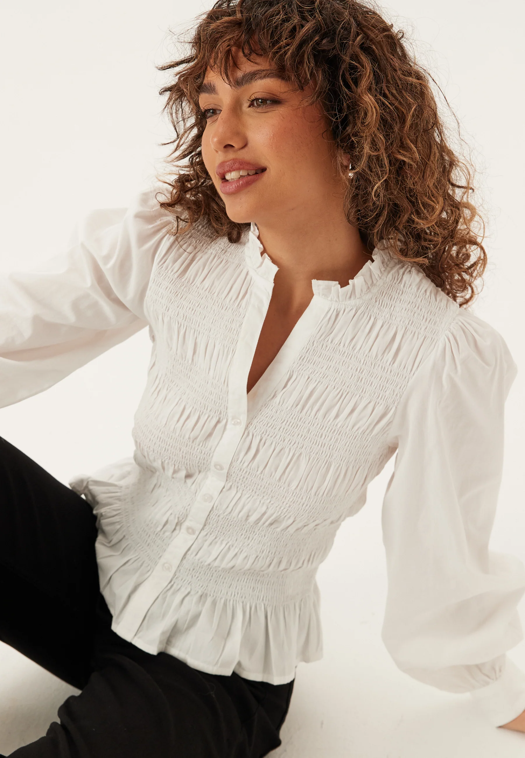 V-neck Cotton Smock Blouse